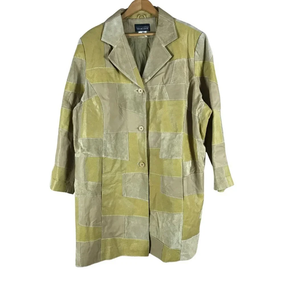 Plus Size 3X/4X Vintage Leather Patchwork Jacket VIA ACCENTI - Picture 2 of 15